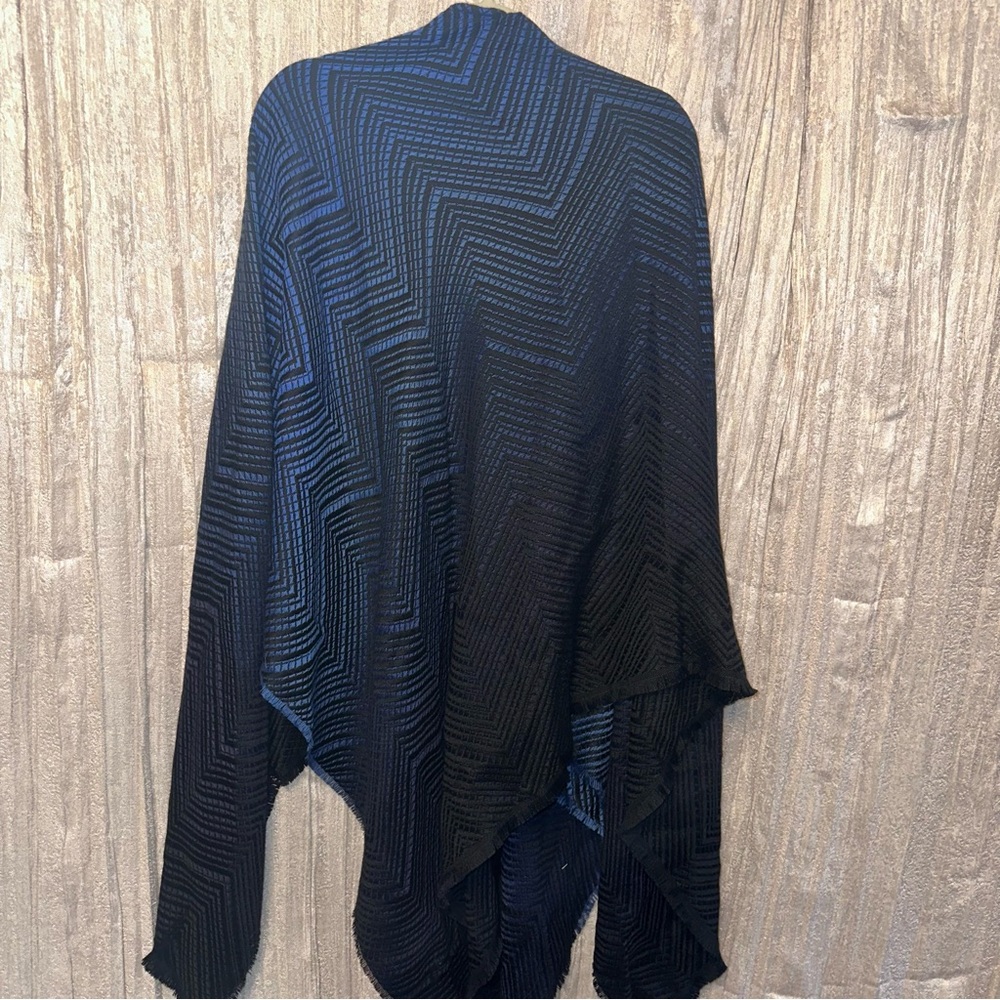 Missoni Italy Black + Blue Shawl Wrap Fringe Hem - Picture 8 of 8